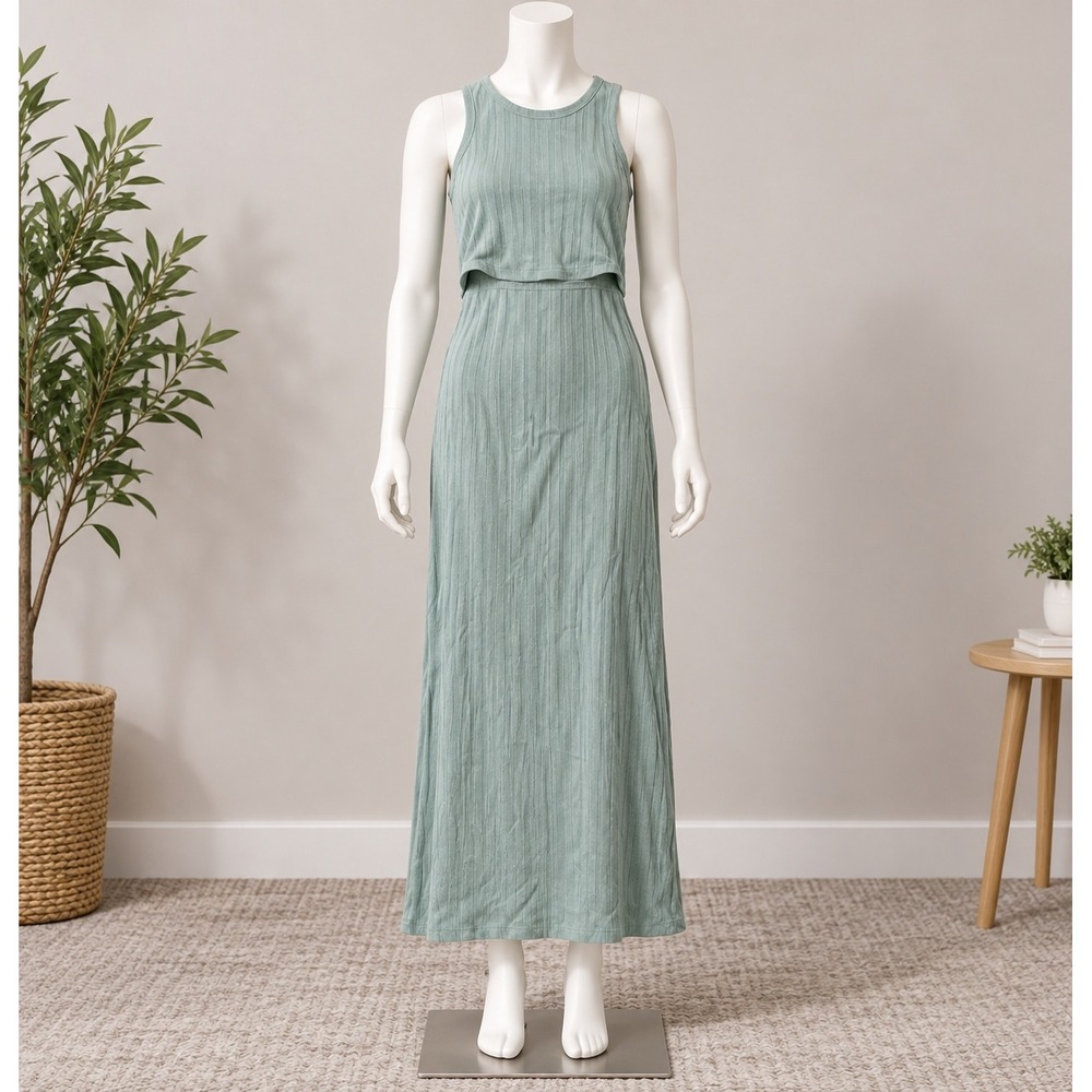 Heart & Hips Ribbed Cutout Maxi Dress Womens Small Sage Green Sleeveless Casual